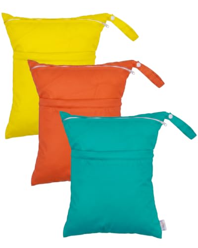 ALVA ALVABABY 3pcs Medium Cloth Diaper Wet Dry Bags Waterproof Reusable with Two Zippered Pockets Travel Beach Pool Daycare Soiled Baby Items Yoga Gym Bag for Swimsuits or Wet Clothes 3L-ZM45 - color: Neon Summer Vibe Series