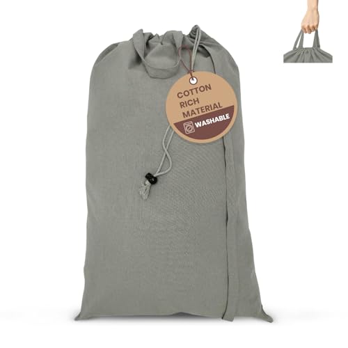 LFH Home Cotton Canvas Large Laundry Bag with Handle, Heavy Duty Drawstring Closure Washable Laundry Bags, School Travel, Home, Hotel, College Dorm, Organizer Sack, Toys 20x30-Grey - color: Grey, size: 20”x30”