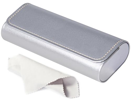 RayLove Hard Shell Glasses Case, Lightweight Leather Eyeglass Case, Travel-Friendly Sunglasses Protector for Men & Women - color: Silver
