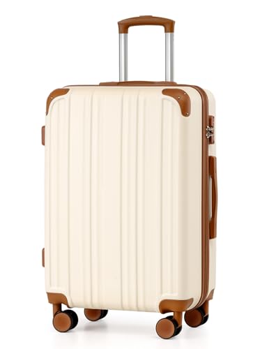 Coolife Luggage, Suitcase with Durable and Lightweight, Checked Luggage with ABS Hardshell, Dual Spinner Wheels, TSA Lock, and YKK Zipper(apricot white, M(24in)) - color: apricot white, size: M(24in)