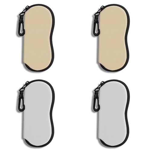 Hion Sunglasses Soft Case Ultra Light Neoprene Zipper Eyeglass Case With Belt Clip - color: 4pcs-2pcs Khaki+2pcs Grey