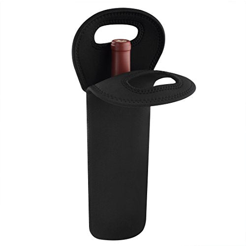 Wine Travel Carrier & Cooler Bag, Wine bottle Carrying Tote Picnic Cooler, Water, Drinks, Beer Bottle Insulated, Neoprene Hand Bag for Travel with Secure Carry Handle (Black) - color: Black, size: 14.5" x 4.7"