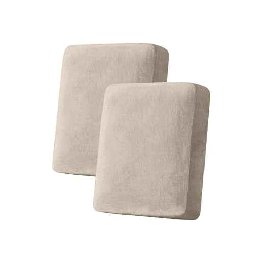 Couch Cover Stretch Velvet Sofa Cushion Cover 2-Piece - Elastic Washable Slipcover for Seat or Backrest, Couch Seat Covers for Sofas (Taupe) - color: Taupe, size: 2PC Seater or Backrest