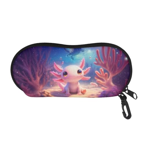 AFPANQZ Glasses Case with Carabiner Hanging Portable Neoprene Zipper Sunglasses Case Soft Lightweight - color: Axolotl Turtle
