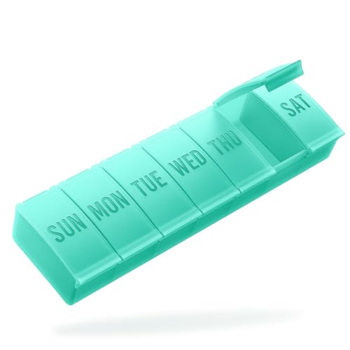 Barhon Pill Organizer Large, Weekly Pills Organizer Pill Box, Medicine Pill Organizer Travel, 7 Day Pill Case for Big Vitamins Supplements Fish Oil, Green - color: Green