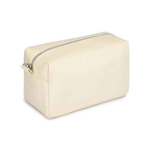 Organizer Bag Lightweight Cosmetic Bag with Ring Clasp Perfect Travel Makeup Bag for Women nylon Stand Up Design (Creamy White/Nylon) - color: Creamy White/Nylon