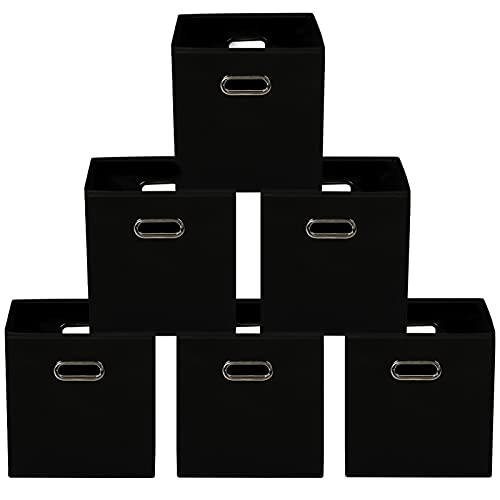 Yunkeeeper storage bins Cubes, Fabric Cube Organizer with Handle, Foldable Cube Bins for Cloth or Accessary Storage, 11x11x11, Set of 6, (black) - color: Black, size: 6 Pack