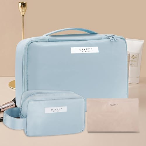 Queboom Travel Makeup Bag Cosmetic Bag Makeup Bag Toiletry bag for women and men (Blue-3pcs) - color: Blue-3pcs