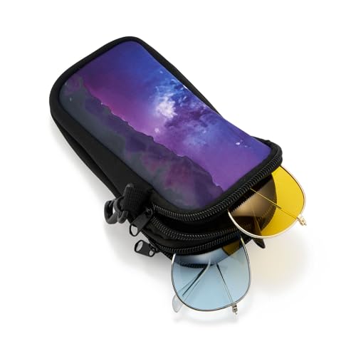 QIUTIMIY Sunglasses Soft Case Zipper Double Eyeglass Case with 2 Compartments 1 Belt Clip - color: Purple Galaxy