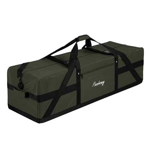 Finnhomy 110L Extra Large Heavy Duty Duffle Bag, 45 Inch Foldable Waterproof Travel Duffel with Upgrade Lockable Zipper, Multiple Pockets, Compression Straps for Camping, Moving, Sports Gear Storage - color: Green