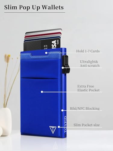 TOYFID Aluminum Wallet for Men - RFID Protected, Scratch Resistant, Large Capacity, Extra Pocket, Sliding Button, Blue - color: navy blue A