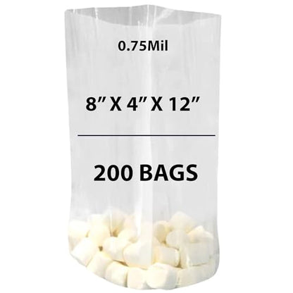Clear Gusseted Bags 0.75 Mil, 8" X 4" X 12" & 200 Bags| LDPE Material, For Food Packaging, Storage & Display | Heat Sealable Plastic Bag, Ideal for Bakery, Deli, Snacks, and Commercial Use - size: 8" X 4" X 12" & 200Bags