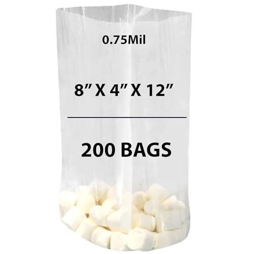 Clear Gusseted Bags 0.75 Mil, 8" X 4" X 12" & 200 Bags| LDPE Material, For Food Packaging, Storage & Display | Heat Sealable Plastic Bag, Ideal for Bakery, Deli, Snacks, and Commercial Use - size: 8" X 4" X 12" & 200Bags