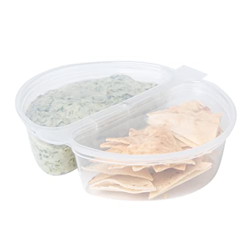 Restaurantware Futura 4 Ounce Snack Containers 100 Microwavable Sauce Containers - 2 Compartments Hinged Lid Clear Plastic Portion Cups For Condiments Or Dips - size: 6 oz