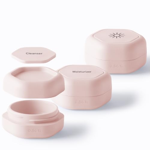 Cadence Capsules - Basic Skincare Set, Petal - Three Small Containers with Magnetic Lids - 100% Leak Proof & TSA Approved for Travel and Carry On, Minimalist & Stackable (0.56 oz Each) - color: Petal, size: Basic Set