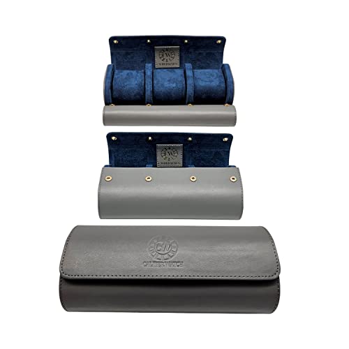 Genuine Napa Leather Watch Roll Travel Case for 3 Watches - Travel Watch Rolls and Leather Watch Display Cases with Velvet Interior - Watch Storage Organizer Men's - color: Grey