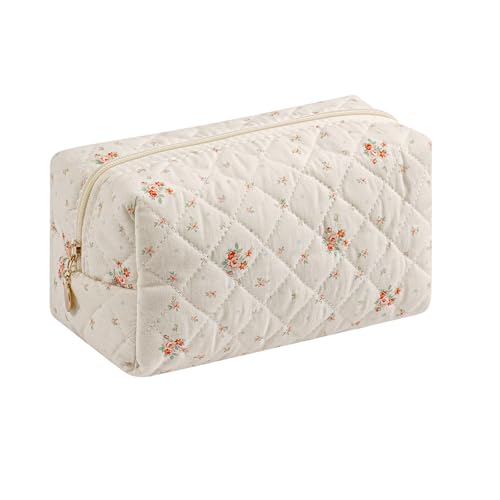 Makeup Bag Travel Cosmetic Bag for Women Girls, Zipper Make Up Pouch, Floral Flowers Toiletry Organizer Makeup, Portable Storage Bag, Cosmetic Travel Cloth Bag (White Small Flower) - color: A9 White Small Flower