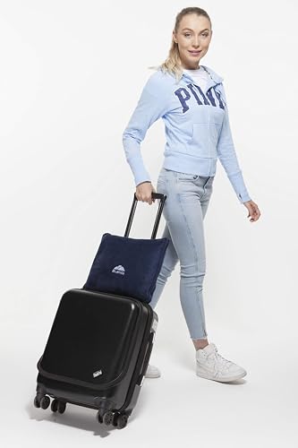 BlueHills Premium Soft Long Travel Blanket Pillow for Tall Airplane Flight Blanket Throw Luggage Belt & Backpack Clip Compact Packable Car Large 2 in 1 Combo Warm Gifts Navy Blue T051 - color: Navy-long-t051