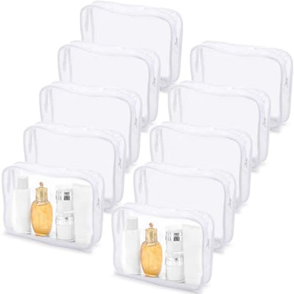 Tbestmax 10 Pack Clear Cosmetic Bags Makeup Bags Portable Waterproof TSA Approved Travel Toiletry Bags Large Organizer White, 9.8" x 7.1" x 2.4" - color: Large - White