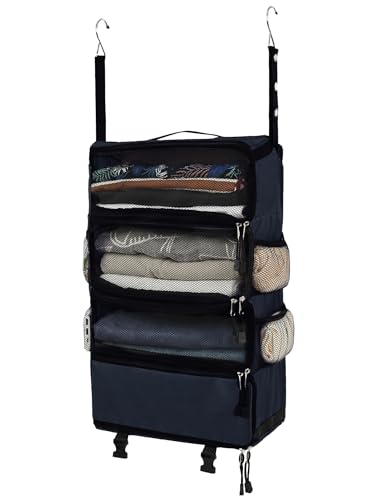 ELEZAY Hanging Packing Cubes All in One Ultra-Light Travel Shelves Portable Compression Organizer Bag Essentials for Carry-on Luggage Suitcase Closet Wardrobe Accessories Medium, Navy - color: Navy, size: Medium