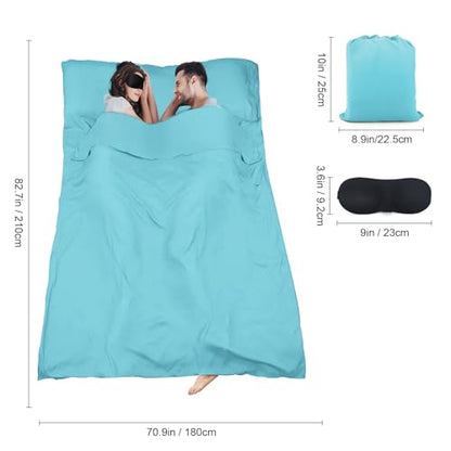 Sleeping Bag Liner,Travel Sheet & Adult Sleep Sack, Camping Sheets Travel Sleep Sack for Backpacking,Hotels & Hostels -Lightweight Single &Double Travel Sheet Camping Sheets - color: Double Glacier Blue