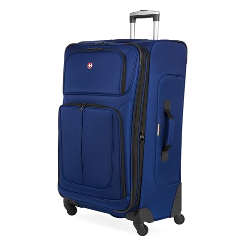 SWISSGEAR Sion Softside Expandable Spinner Luggage Durable Lightweight Travel Suitcase, Blue, Checked-Large - color: Blue, size: Checked-Large