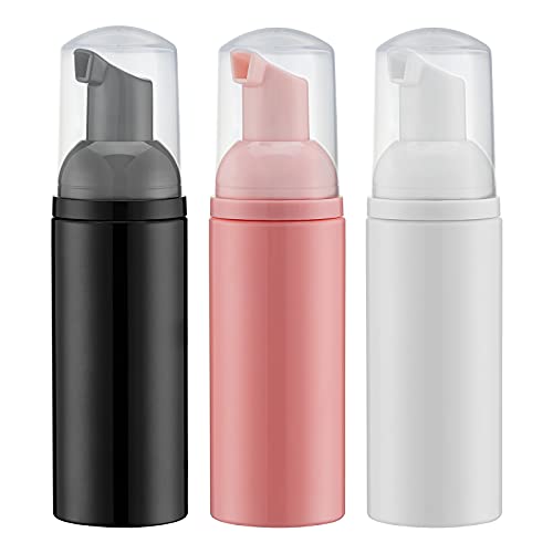 Tekson 3 PCS Soap Foam Bottle (2 oz), Empty Travel Foaming Lash Shampoo for Cleanser, Dispenser (Black&White&Pink Pump) - color: 3 Colors, size: 3pcs