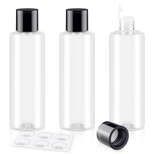 Clear 200ML/6.8OZ Travel Size Toiletries, 3 Pack Plastic Travel Bottles, Double Leak Proof Travel Size Containers for Shampoo, Lotion, Body Wash, Refillable Empty Travel Bottles with 6pcs Labels - color: Clear, size: 200ml(3pcs)