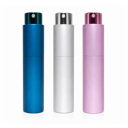 Travel Perfume Bottle Refillable 10ml 3-Pack Twist Up Cologne Atomizer - color: Blue,silver,pink
