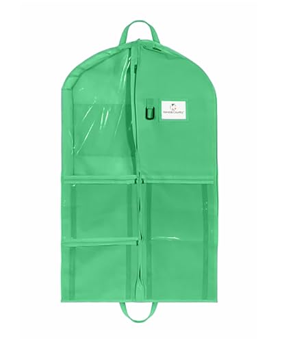 Enhanced Hanging Garment Bag with multiple clear Pockets, carrying straps, front and Side Zippers for Clothes, Dance Costumes, Cheer uniforms, and pageant dresses. (EmeraldGreen, 40 inch) - color: EmeraldGreen, size: 40 inch