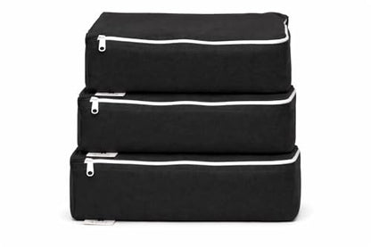 Packing Cubes Bag Pure Canvas Travel Organizers (18"x12"x4") with Durable YKK Zippers for Clothes, Shoes & Luggage Storage (Set of 3 LARGE, Black) - color: Black, style: Set of 3 (Large)
