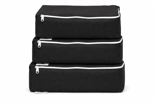 Packing Cubes Bag Pure Canvas Travel Organizers (10"x7"x3x") with Durable YKK Zippers for Clothes, Shoes & Luggage Storage (Set of 3 SMALL, Black) - color: Black, style: Set of 3 (Small )