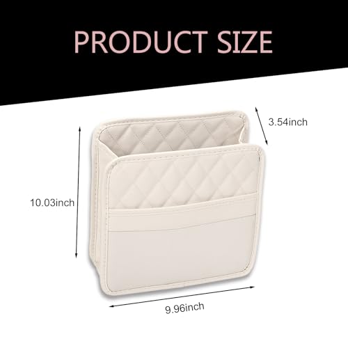 Car Seat Back Organizer, PU Leather Auto Hanging Storage Pocket, Multipurpose Upgrade Waterproof Back Seat Organizer, Travel Essential Accessory, Universal for Most Cars (Beige)
