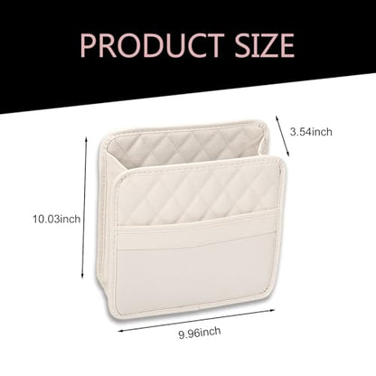 Car Seat Back Organizer, PU Leather Auto Hanging Storage Pocket, Multipurpose Upgrade Waterproof Back Seat Organizer, Travel Essential Accessory, Universal for Most Cars (Beige)