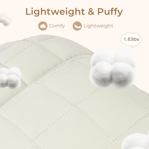 CLUCI 17.3 Inch Laptop Backpack for Women, Anti Theft Travel Backpack, Puffer Quilted Work Backpack, Water Resistant College Bookbag, Carry on backpack with RFID (Beige) - color: White