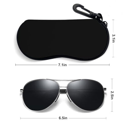 Sunglasses Soft Case, Ultra Light Portable Neoprene Zipper Glasses Case for Men Women - color: Black