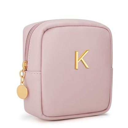 Personalized Birthday Gifts for Women - Initial Makeup Bag Set Travel Toiletry Bag Cosmetic Bags Soft Waterproof PU Leather Makeup Pouch Travel Essentials (K, 1pc Pink) - size: 1pc Pink, style: K