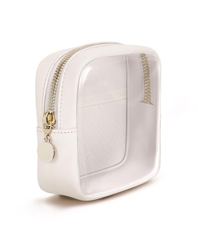Wandering Nature Clear Makeup Bag for Purse Mini Make up Bag Cute Cosmetic Pouch for Women with Slip-in Pockets Travel Toiletry Essentials Vegan Leather Organizer Pouch,Patent Pending - color: Beige