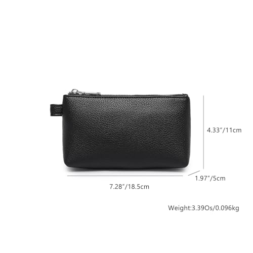 30 Color PU Faux Leather Travel Toiletry Bag for Women, Mini Cosmetic Pouch Organizer with 2 Dividers, Easy Clean Makeup Bag for Purse, Gift Idea (PU Faux Leather/Black) - color: PU/Black