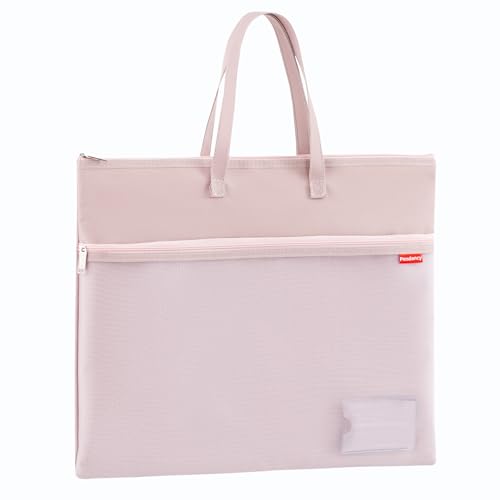Pendancy Mesh Zipper Pouch A4 Size, Large Double Pocket Waterproof File Bag with Handle, 11x13.8 in Foldable Document Storage for Puzzle Project/Cross Stitch/Travel/Office（Advanced Pink） - color: Dark Pink, style: DIY Label Type A4 Size(11x13.8in)