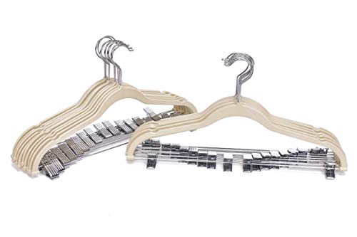 Quality Plastic 20-Pack Non Velvet Non-Flocked Thin Compact Coat Hangers with Metal Clips for Skirts Pants Blouses 360° Swivel Hook (Ivory, 20) - color: Ivory