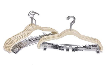 Quality Plastic 20-Pack Non Velvet Non-Flocked Thin Compact Coat Hangers with Metal Clips for Skirts Pants Blouses 360° Swivel Hook (Ivory, 20) - color: Ivory