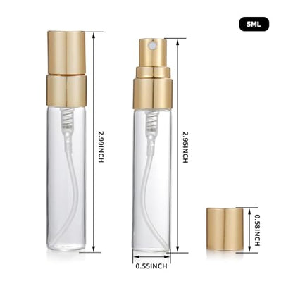 20Pcs 5ml Empty Clear Glass Mist Spray Bottle Refillable Mini Perfume Atomizer Travel Sample Bottle with Golden Aluminized Nozzle Makeup Container for Perfume (5ml Gold Caps) - color: 5ml Gold Caps