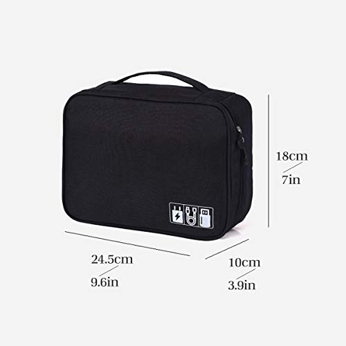 OrgaWise Electronics Organizer, Electronic Accessories Bag Travel Cable Organizer Three-Layer for iPad Mini, Kindle, Hard Drives, Cables, Chargers - color: Two layer-Black