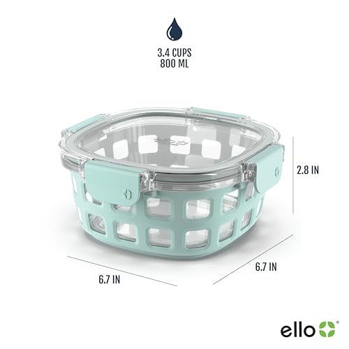Ello Duraglass 3.4 Cup Round Meal Prep Sets 10Pc, 5 Pack Set- Glass Food Storage Container with Silicone Sleeve and Airtight BPA-Free Plastic Lids, Dishwasher, Microwave, and Freezer Safe, Melon - color: Melon Rounds