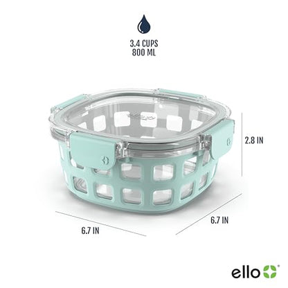 Ello Duraglass 3.4 Cup Round Meal Prep Sets 10Pc, 5 Pack Set- Glass Food Storage Container with Silicone Sleeve and Airtight BPA-Free Plastic Lids, Dishwasher, Microwave, and Freezer Safe, Melon - color: Melon Rounds