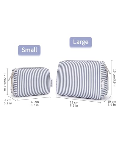 Narwey Small Striped Makeup Bag for Purse Mini Cosmetic Bag Travel Makeup Pouch Zipper Pouch Cute Make up Bags with Compartments for Women Girls (Greyish Blue Stripe, Small) - color: A-Greyish Blue Stripe, style: Small