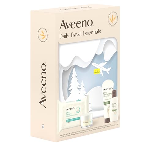 Aveeno Daily Travel Essentials Gift Set with Daily Moisturizing Lotion, Daily Moisturizing Body Wash, Calm + Restore Makeup Removing Wipes, & Calm + Restore Oat Gel Moisturizer, 4 items - size: 4.5 Fl Oz (Pack of 4)