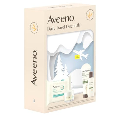 Aveeno Daily Travel Essentials Gift Set with Daily Moisturizing Lotion, Daily Moisturizing Body Wash, Calm + Restore Makeup Removing Wipes, & Calm + Restore Oat Gel Moisturizer, 4 items - size: 4.5 Fl Oz (Pack of 4)