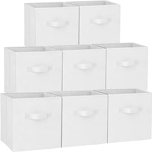 Criusia Storage Cubes - 11 Inch Heavy Duty Fabric Storage Bins for Shelves Closet Cube Organizer - 8 Pack Collapsible Cube Storage Bins Baskets for Clothes Blankets Toys - Nursery Organization (White) - color: White, size: Medium -11 inches